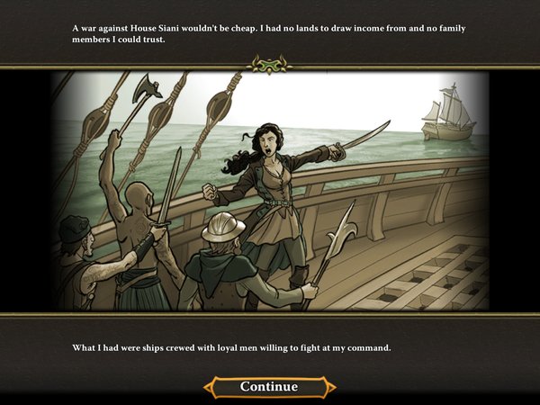 War of Omens: an illustrated campaign scene of a captain rallying her crew on a ship's deck