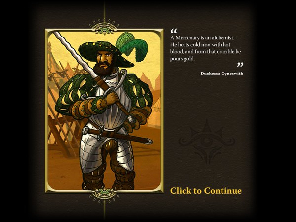 War of Omens: full card art for the Mercenary, with flavour text