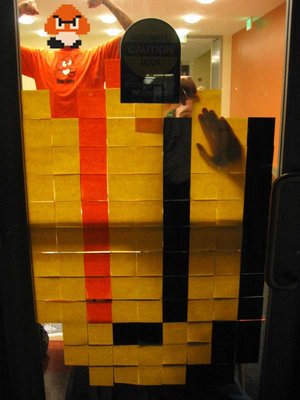 A floor-to-ceiling coin made of Post-it notes
