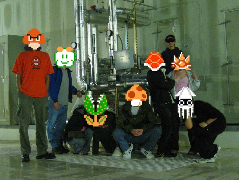 Most of the crew, faces covered by sprites