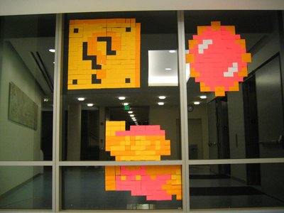 Inside the third floor: a question block, a fire flower and Mario