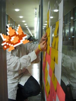 Putting up notes on the glass